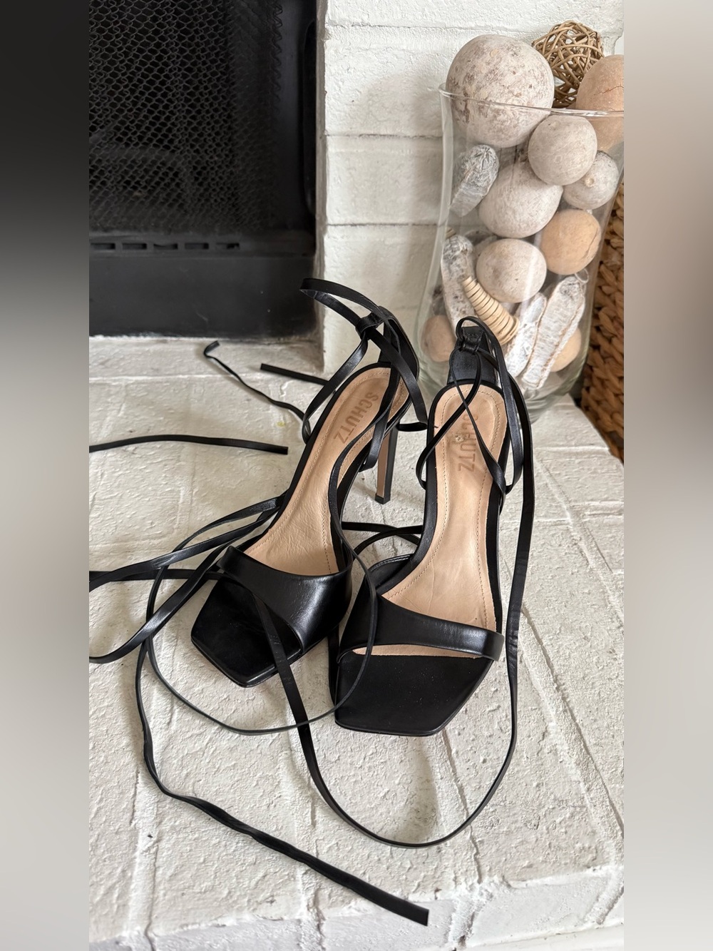 Schutz Bryce Womens Leather Stilettos Strappy Pumps Black Size 8B - Picture 2 of 10
